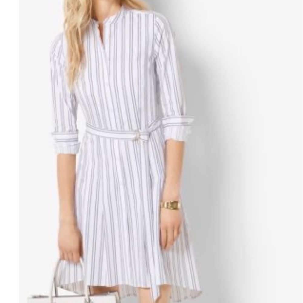 Michael Kors Stripped Cotton-poplin Shirtdress